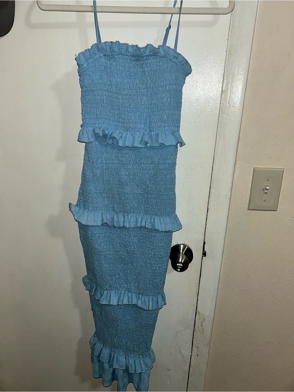 SHEIN Light Blue Smocked Ruffle Tiered Maxi Dress